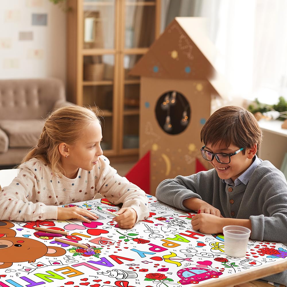 SPERINGEEN Valentines Tablecloth Decorations - Kids Coloring Crafts & Party Decor