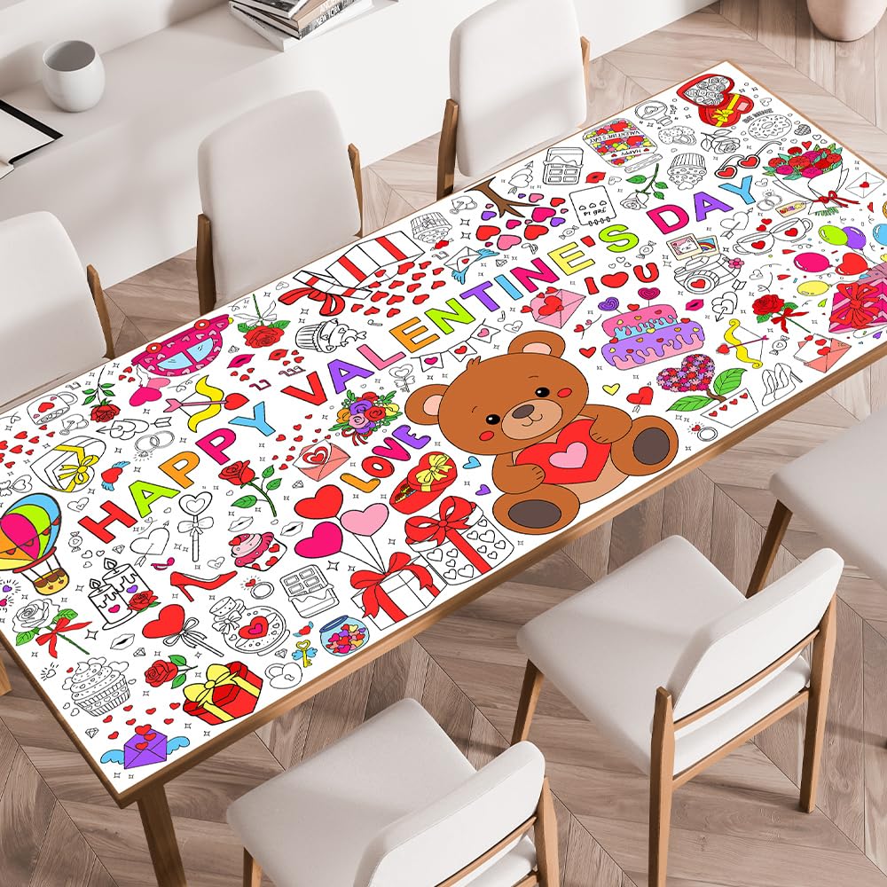 SPERINGEEN Valentines Tablecloth Decorations - Kids Coloring Crafts & Party Decor