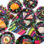 Spiareal Neon Party Supplies – 100 Pcs Glow in the Dark Plates, Napkins & Cutlery for 20 Guests