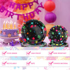 Spiareal Neon Party Supplies – 100 Pcs Glow in the Dark Plates, Napkins & Cutlery for 20 Guests