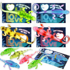 SpringFlower 24-Pack Valentines Gift Cards with Glow-in-the-Dark Lizards – Classroom Favors & Party Prizes