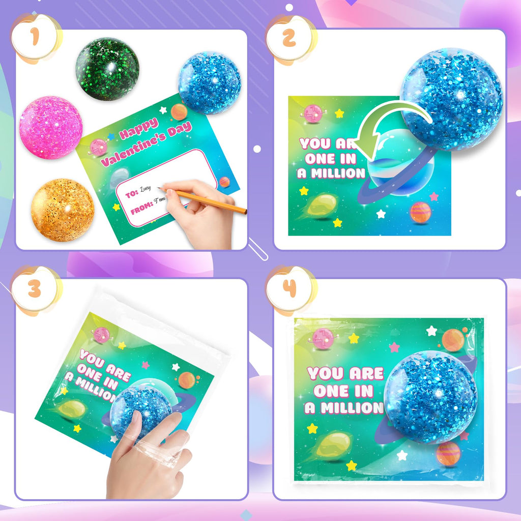 SpringFlower 24-Pack Valentines Cards with Stretchy Balls for Kids | Classroom Gifts & Party Favors