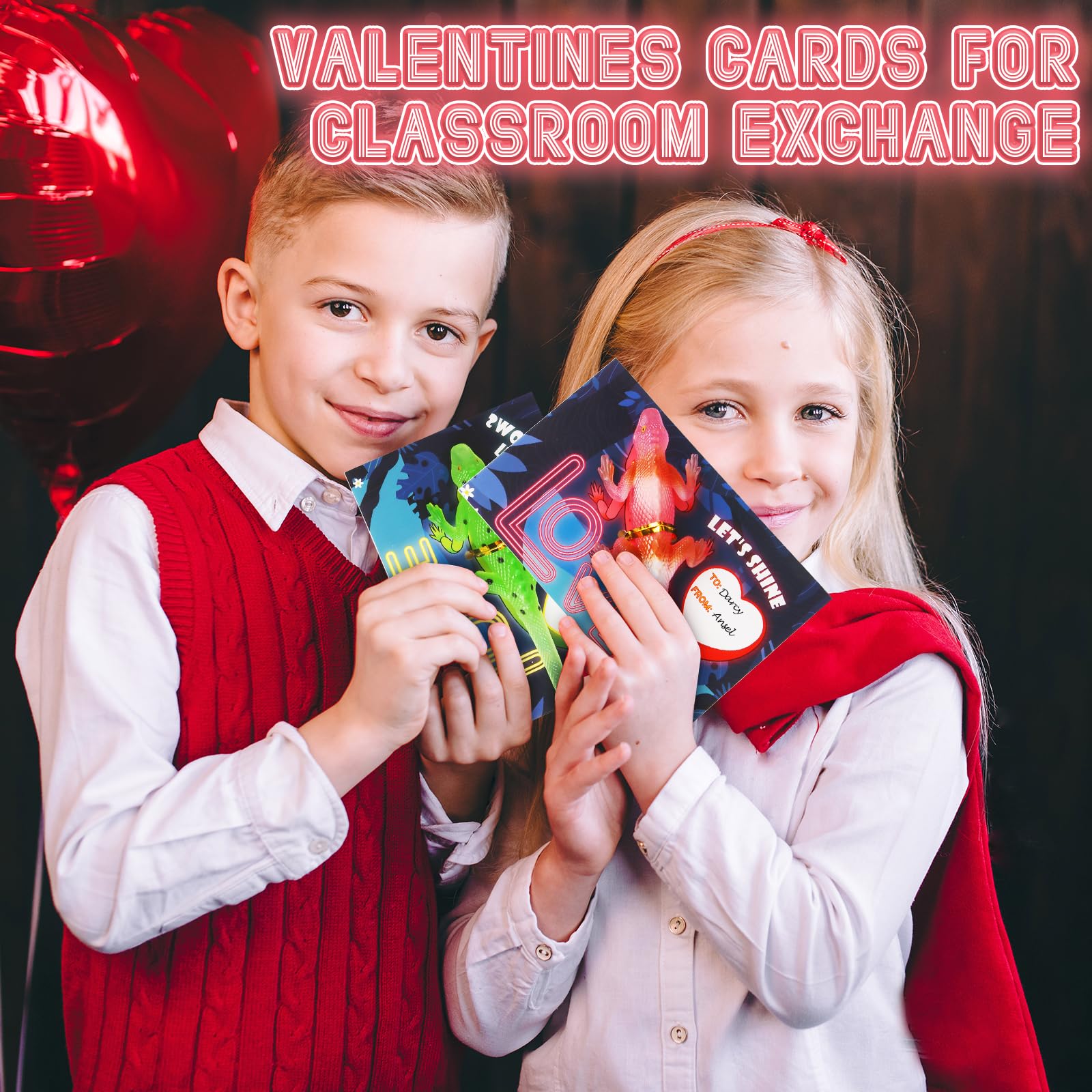 SpringFlower 24-Pack Valentines Gift Cards with Glow-in-the-Dark Lizards – Classroom Favors & Party Prizes