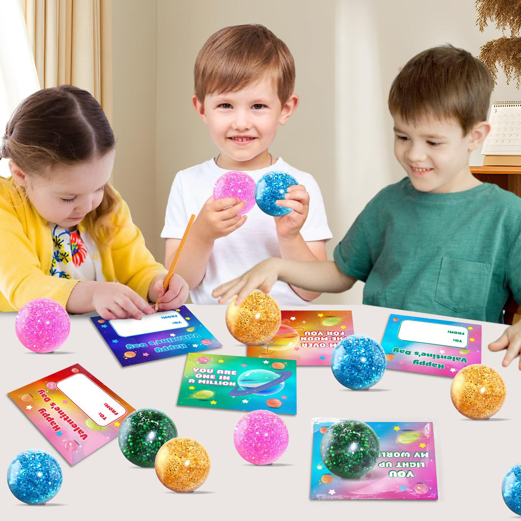 SpringFlower 24-Pack Valentines Cards with Stretchy Balls for Kids | Classroom Gifts & Party Favors