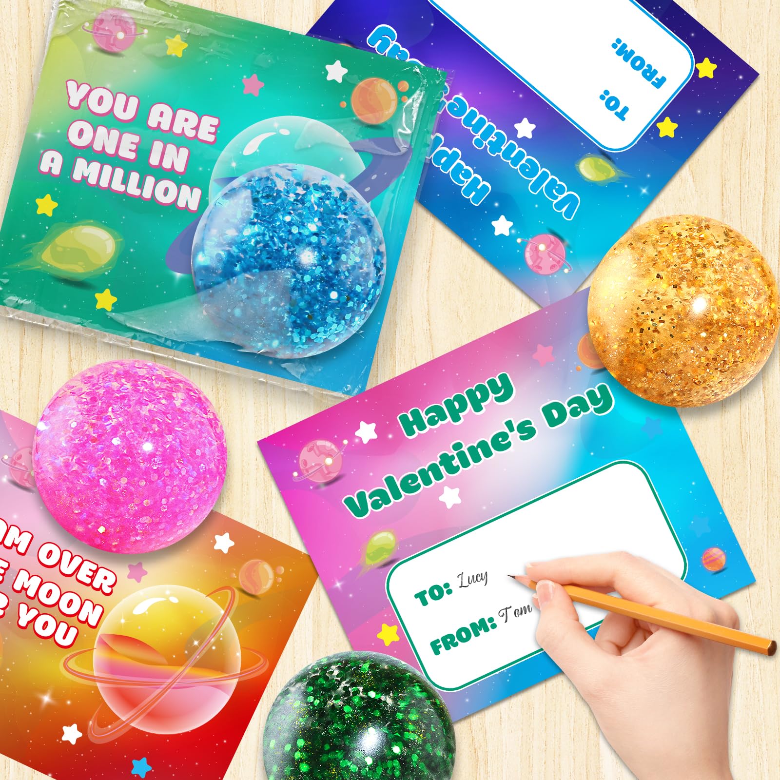 SpringFlower 24-Pack Valentines Cards with Stretchy Balls for Kids | Classroom Gifts & Party Favors