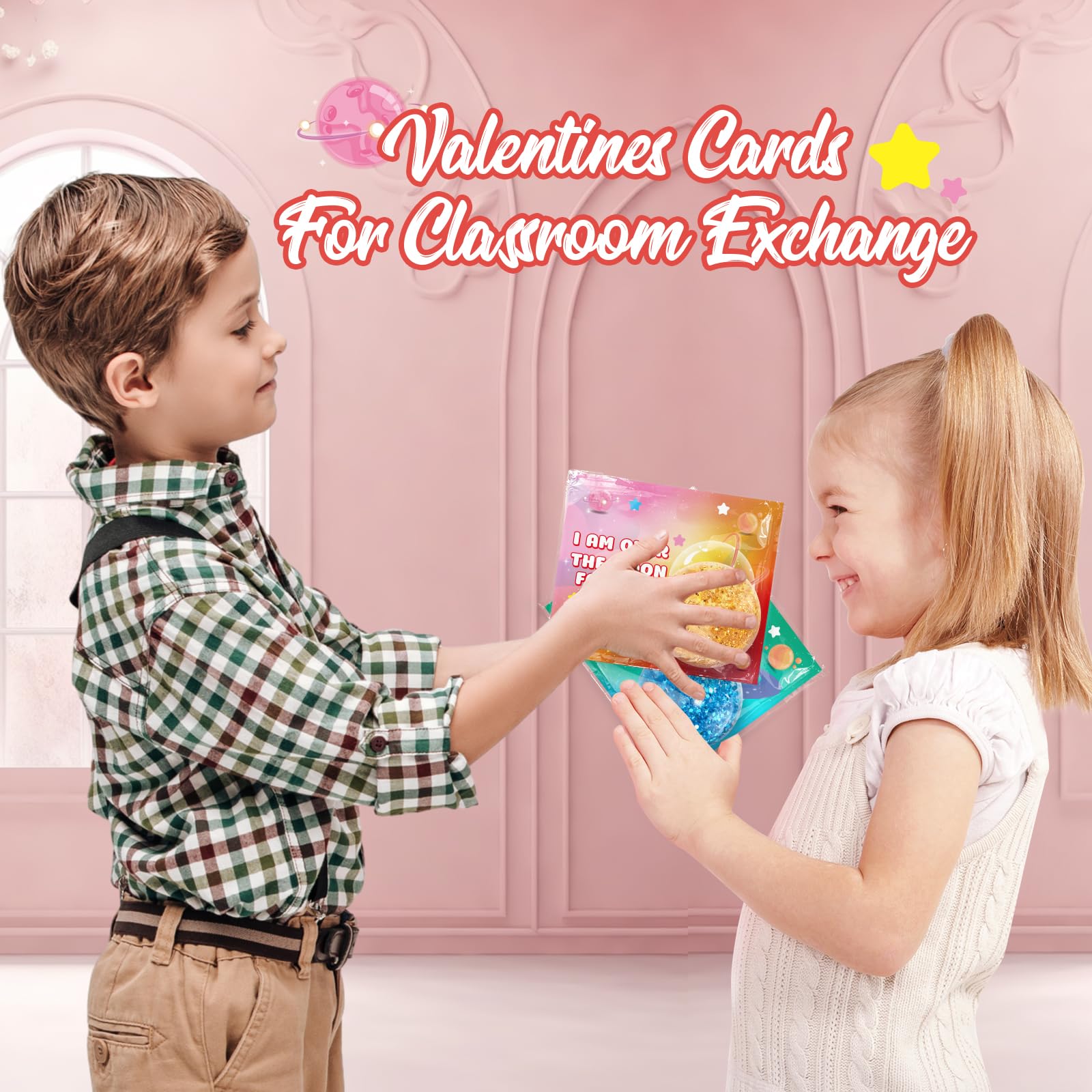 SpringFlower 24-Pack Valentines Cards with Stretchy Balls for Kids | Classroom Gifts & Party Favors
