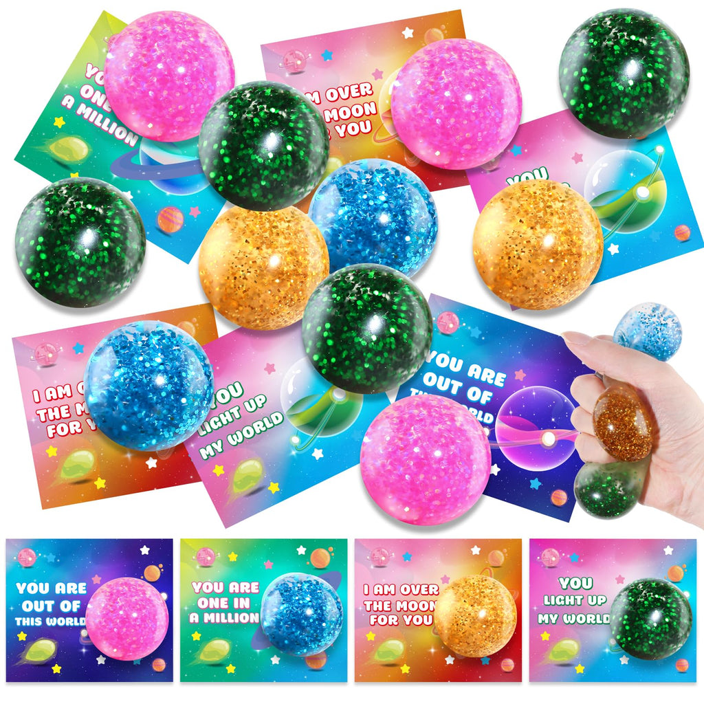 SpringFlower 24-Pack Valentines Cards with Stretchy Balls for Kids | Classroom Gifts & Party Favors