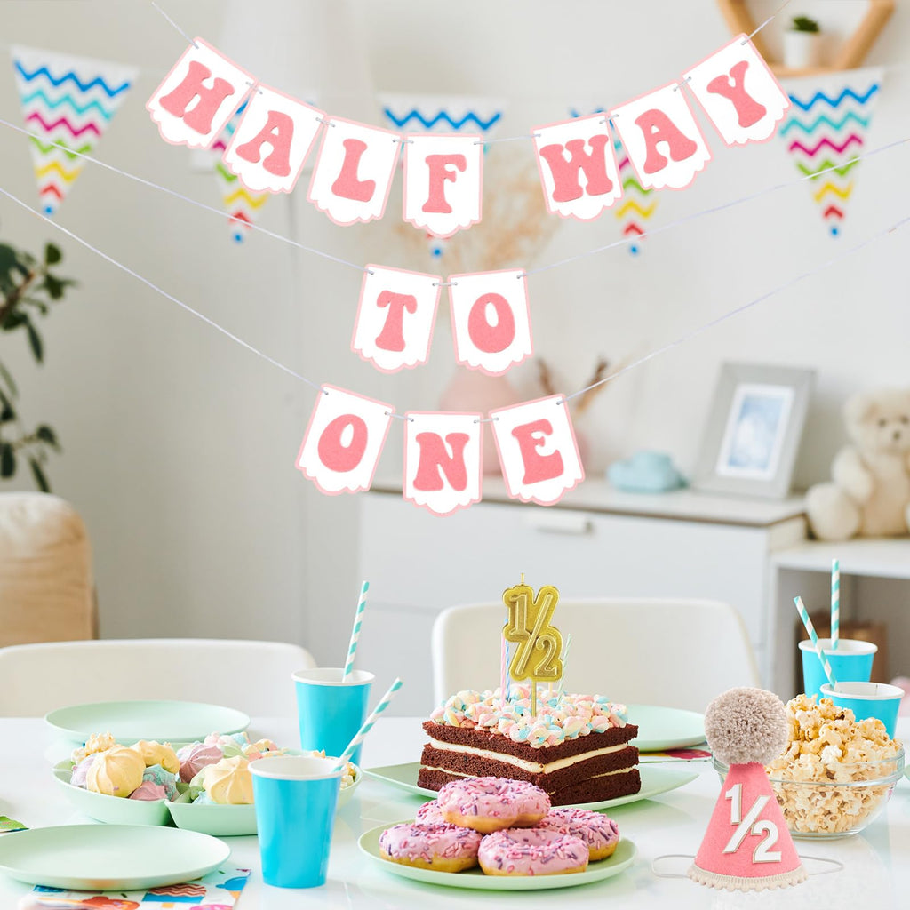 Squway Half Way To One Banner Pink – 1/2 Birthday Decorations for Baby Photos
