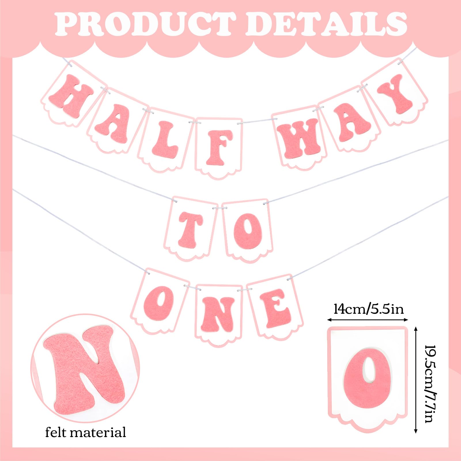 Squway Half Way To One Banner Pink – 1/2 Birthday Decorations for Baby Photos