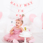 Squway Half Way To One Banner Pink – 1/2 Birthday Decorations for Baby Photos