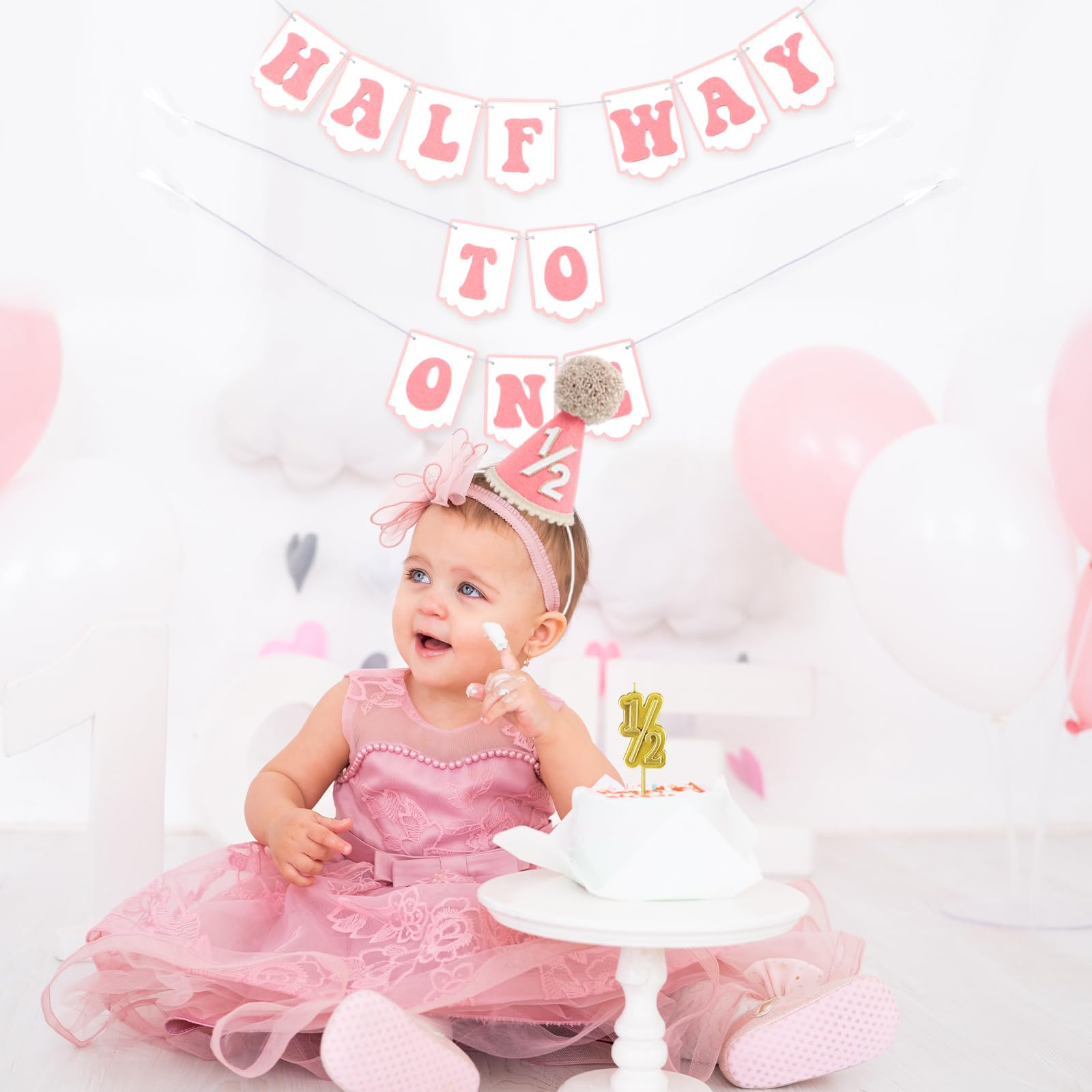 Squway Half Way To One Banner Pink – 1/2 Birthday Decorations for Baby Photos