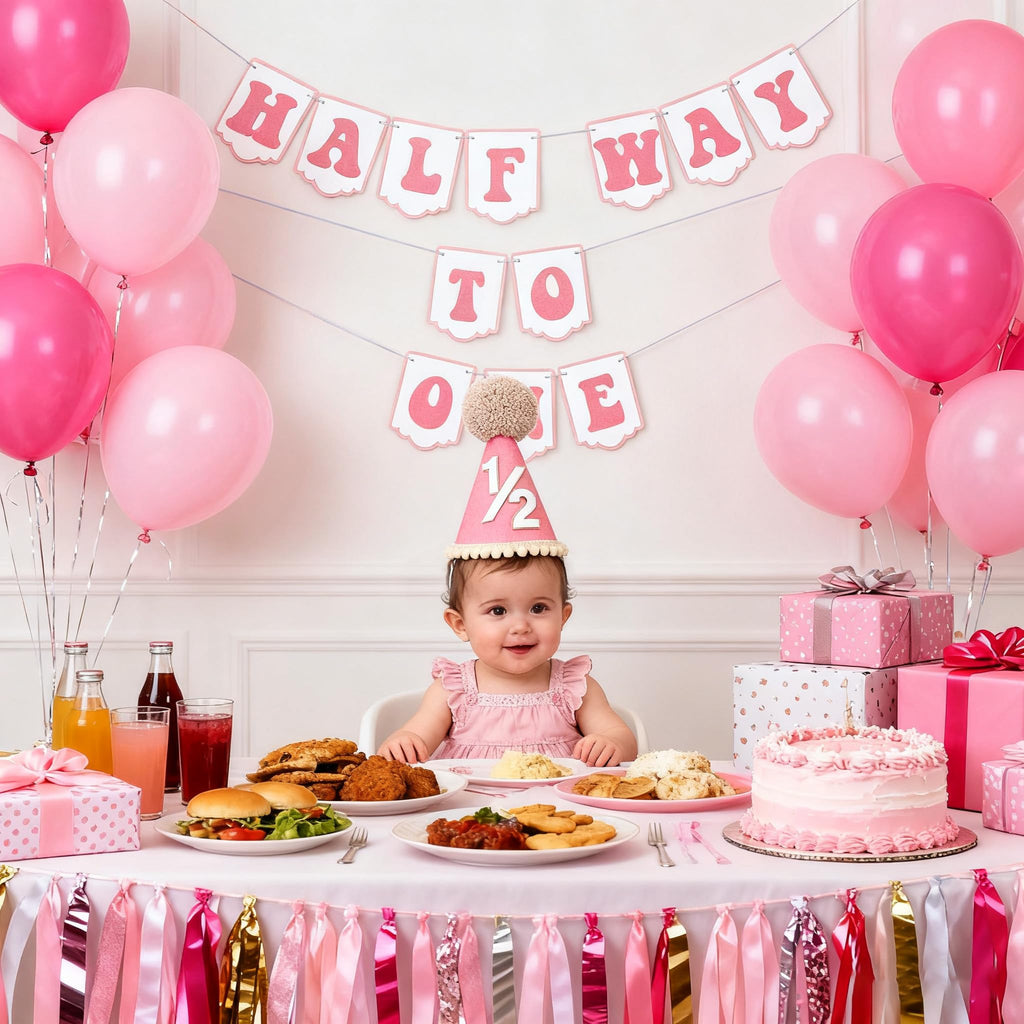 Squway Half Way To One Banner Pink – 1/2 Birthday Decorations for Baby Photos