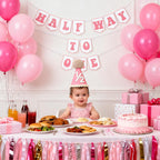 Squway Half Way To One Banner Pink – 1/2 Birthday Decorations for Baby Photos
