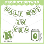 Squway Half Way To One Banner – 1/2 Birthday Hat, Gold Candles & Banner for Baby (Green)