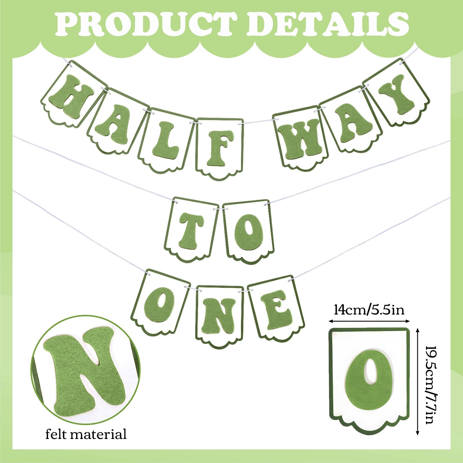 Squway Half Way To One Banner – 1/2 Birthday Hat, Gold Candles & Banner for Baby (Green)