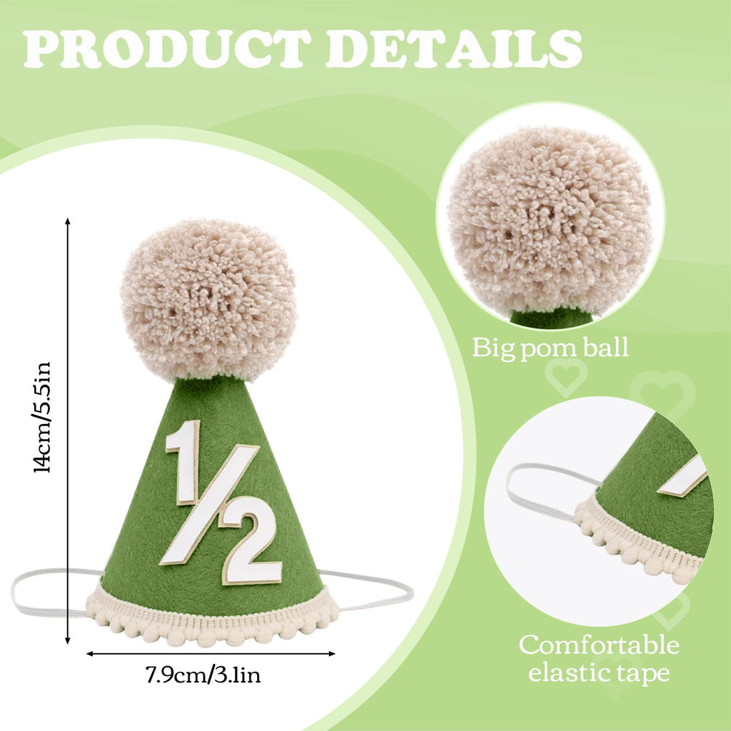 Squway Half Way To One Banner – 1/2 Birthday Hat, Gold Candles & Banner for Baby (Green)