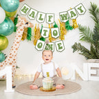 Squway Half Way To One Banner – 1/2 Birthday Hat, Gold Candles & Banner for Baby (Green)