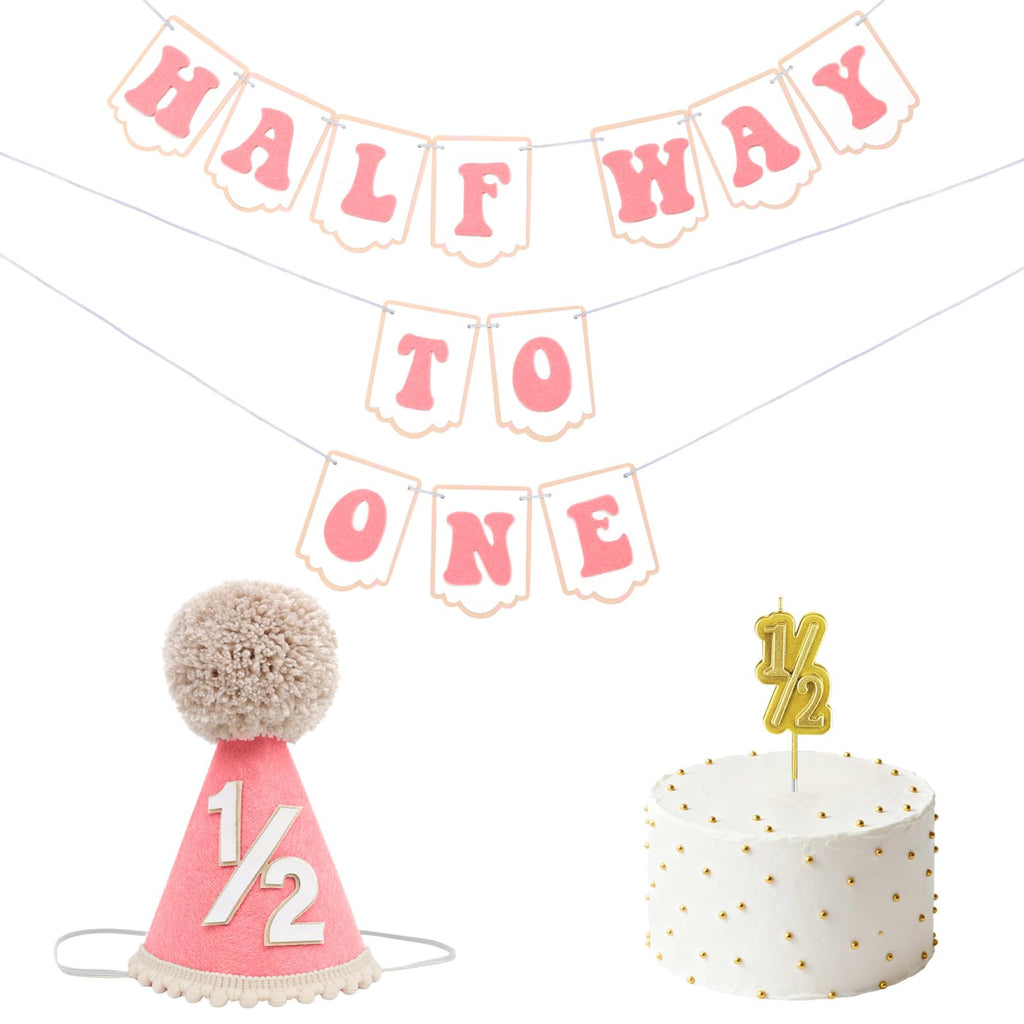 Squway Half Way To One Banner Pink – 1/2 Birthday Decorations for Baby Photos