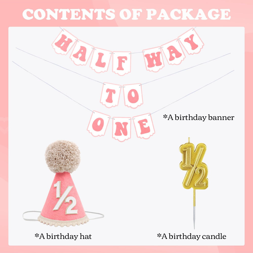 Squway Half Way To One Banner Pink – 1/2 Birthday Decorations for Baby Photos