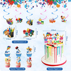 Sratte Art Party Decorations – 48 Pieces Paint Theme Balloons, Banner, Swirls & Toppers