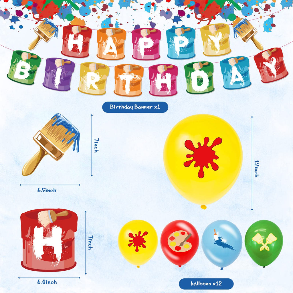 Sratte Art Party Decorations – 48 Pieces Paint Theme Balloons, Banner, Swirls & Toppers