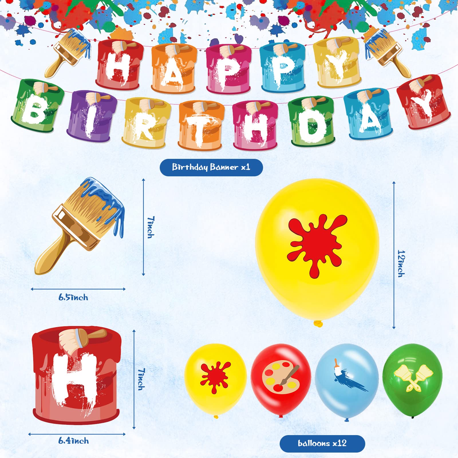 Sratte Art Party Decorations – 48 Pieces Paint Theme Balloons, Banner, Swirls & Toppers