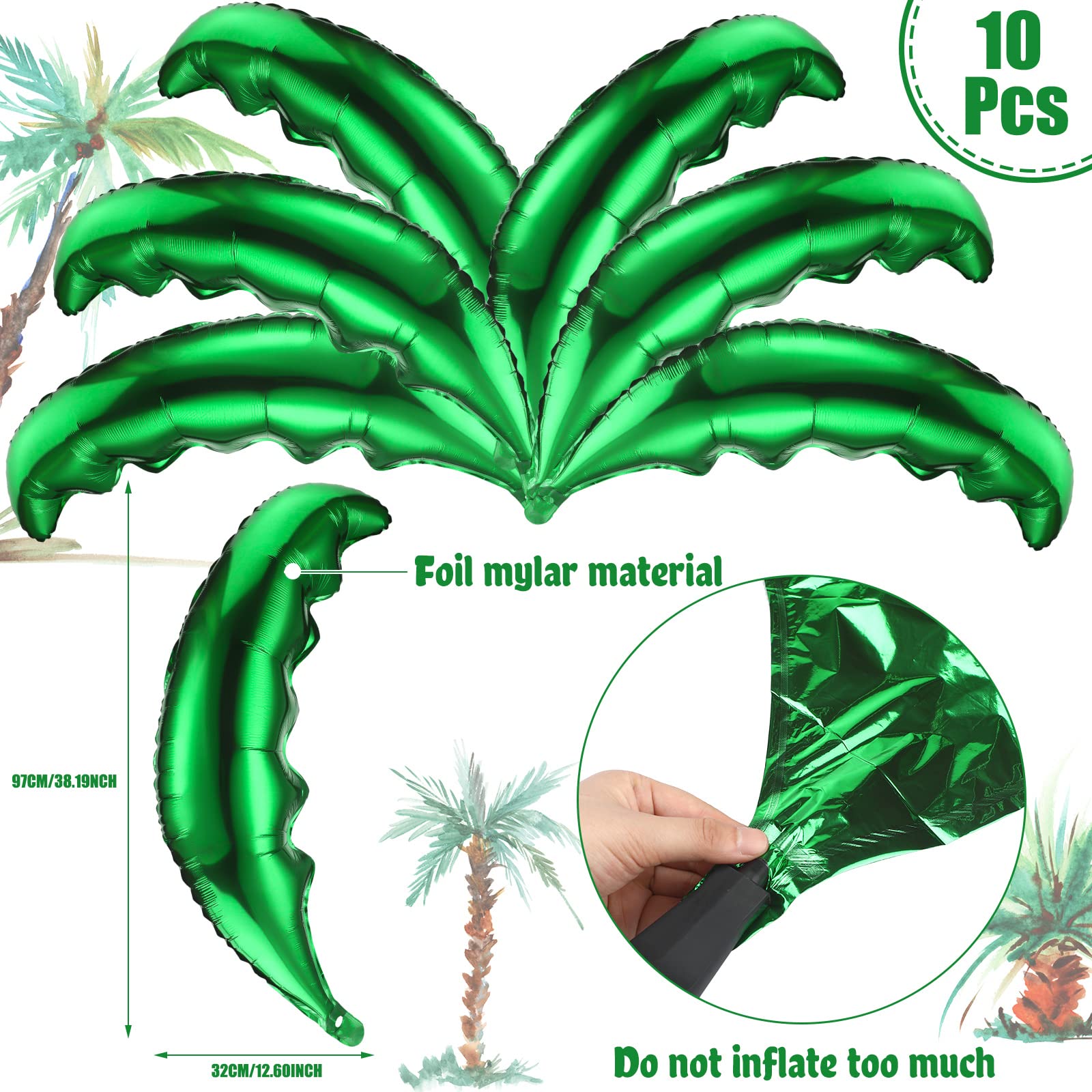 Sratte 100 Pcs Palm Tree Leaves & Coconut Balloons Set – 10 Foil Green Leaves + 90 Brown Latex for Hawaii Luau & Tropical Party