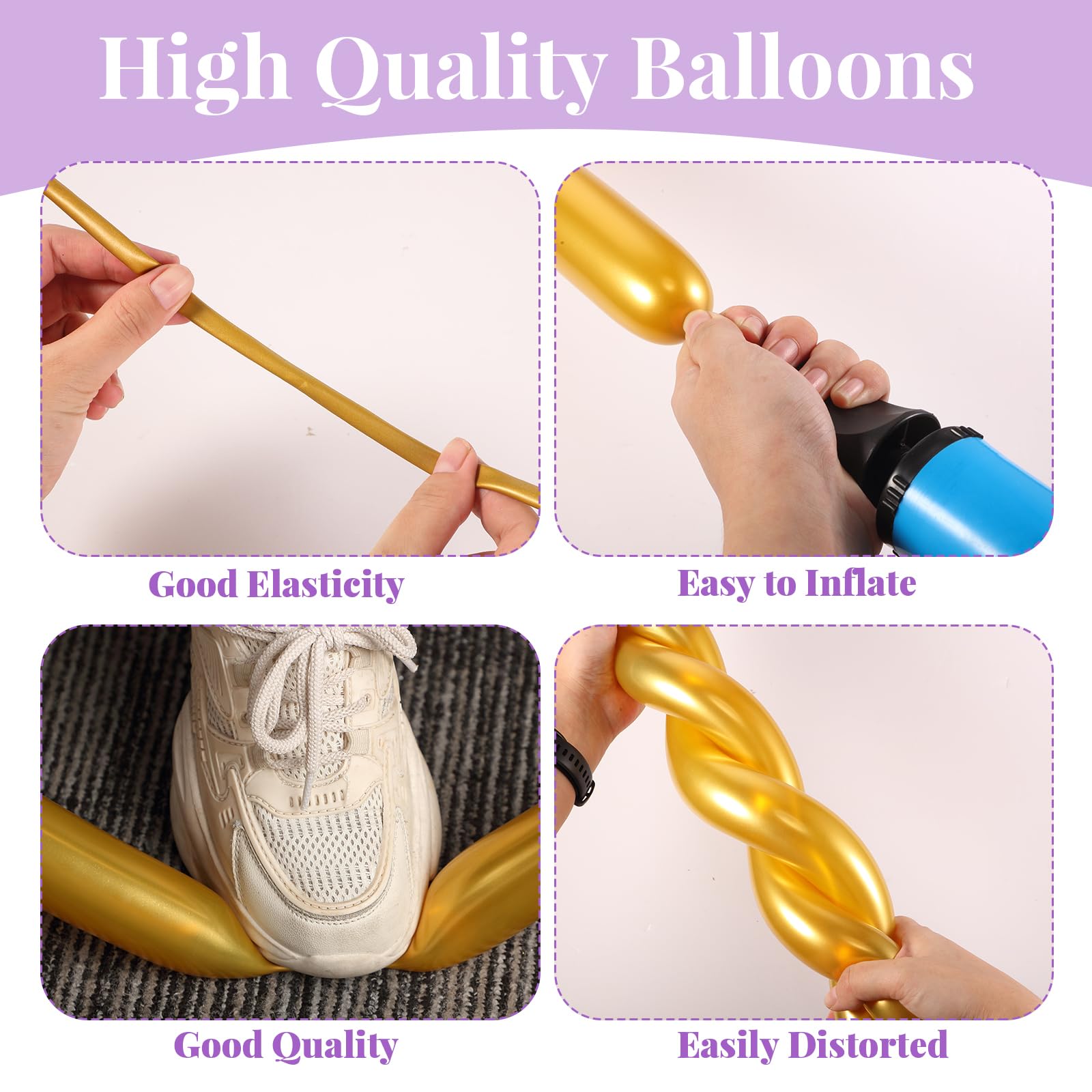 Sratte 200 Pcs Metallic Long Balloons 260Q – Mixed Colors for Arch Garlands, Party Decor