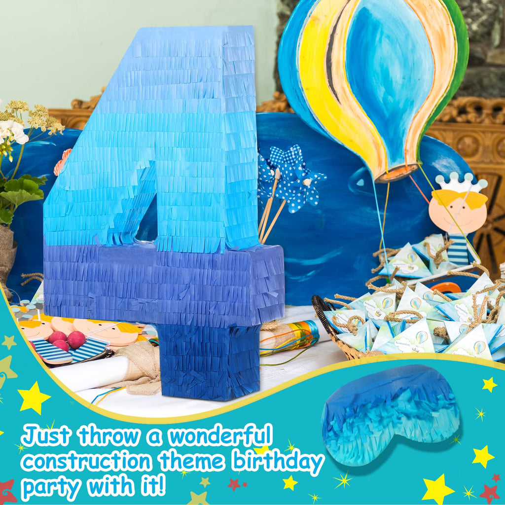 Sratte Gradient Blue Pinata Number 4 – Party Piñata with Blindfold & Stick