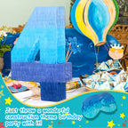 Sratte Gradient Blue Pinata Number 4 – Party Piñata with Blindfold & Stick