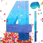 Sratte Gradient Blue Pinata Number 4 – Party Piñata with Blindfold & Stick