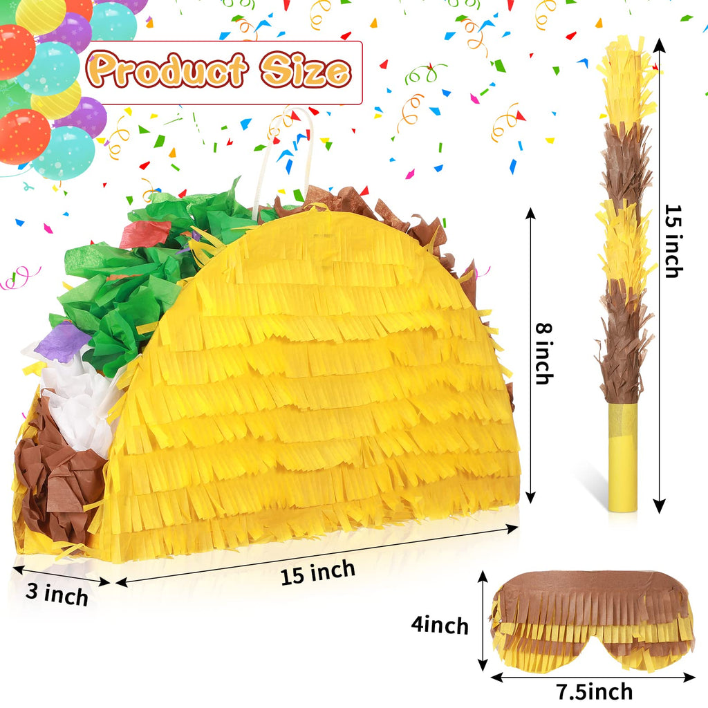 Sratte Taco Pinata Set – Mexican Birthday Party Decor (15 x 8 x 3 in)