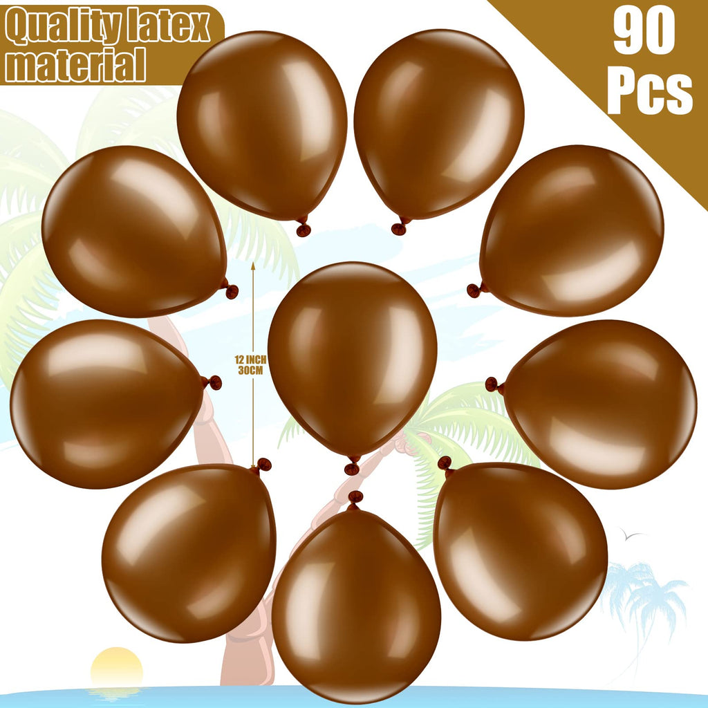 Sratte 100 Pcs Palm Tree Leaves & Coconut Balloons Set – 10 Foil Green Leaves + 90 Brown Latex for Hawaii Luau & Tropical Party