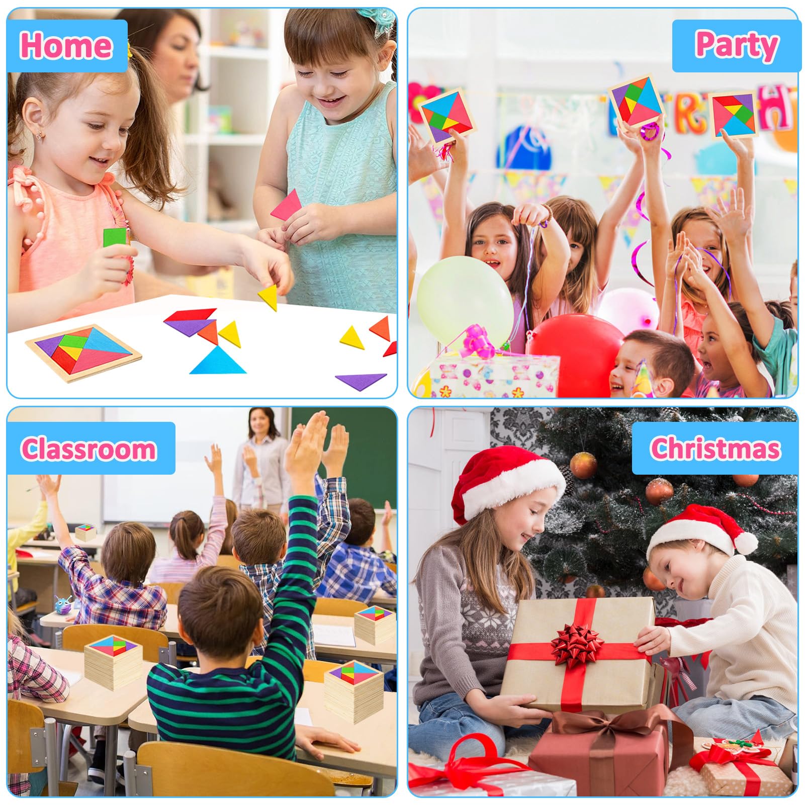 SRENJU SINU 30-Pack Tangram Puzzles — Wooden Kids Party Favors, Bulk Goodie Bags, Classroom Prizes