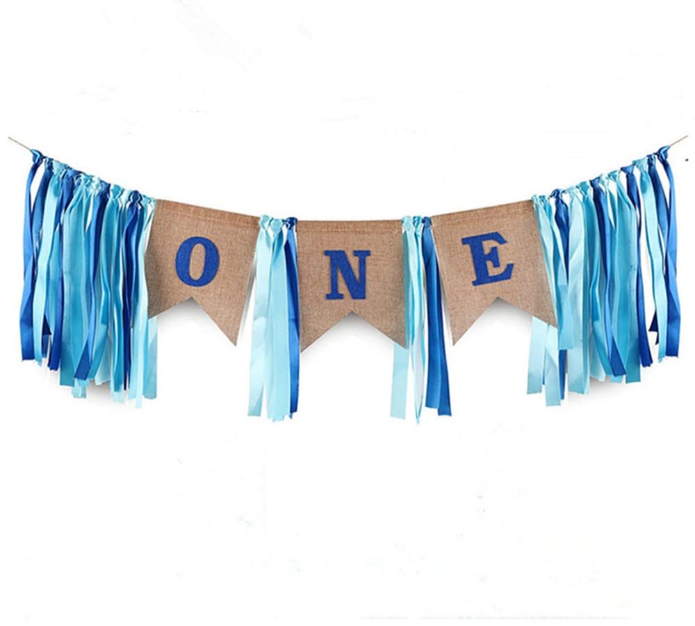 SS Cohen 1st Birthday Decorations – Baby Boy Burlap Highchair Banner & Photo Prop