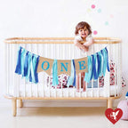 SS Cohen 1st Birthday Decorations – Baby Boy Burlap Highchair Banner & Photo Prop