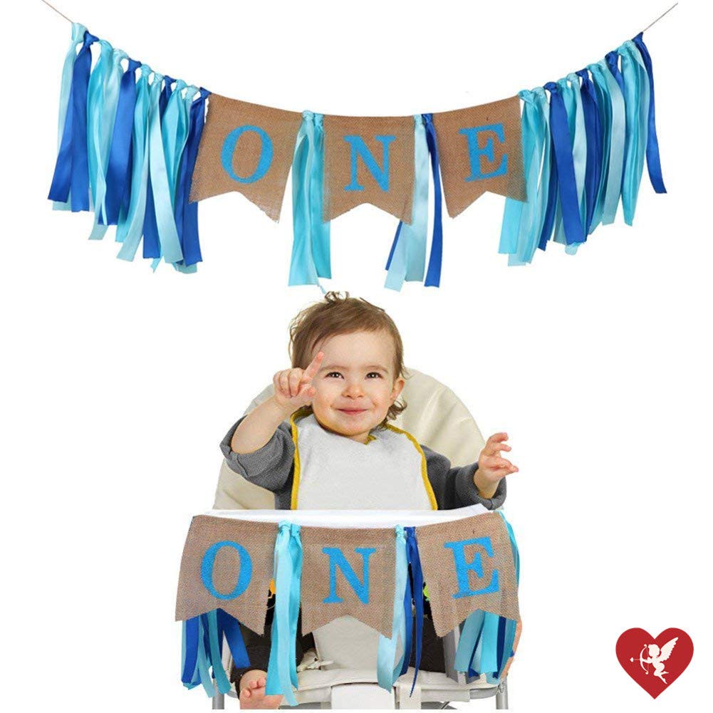 SS Cohen 1st Birthday Decorations – Baby Boy Burlap Highchair Banner & Photo Prop