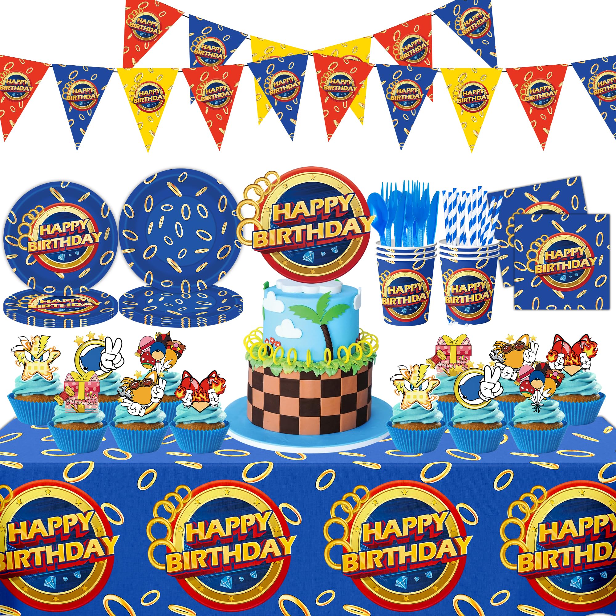 SSJAPYQV Birthday Party Supplies Kit — 187pcs Party Decor, Banner & Tableware