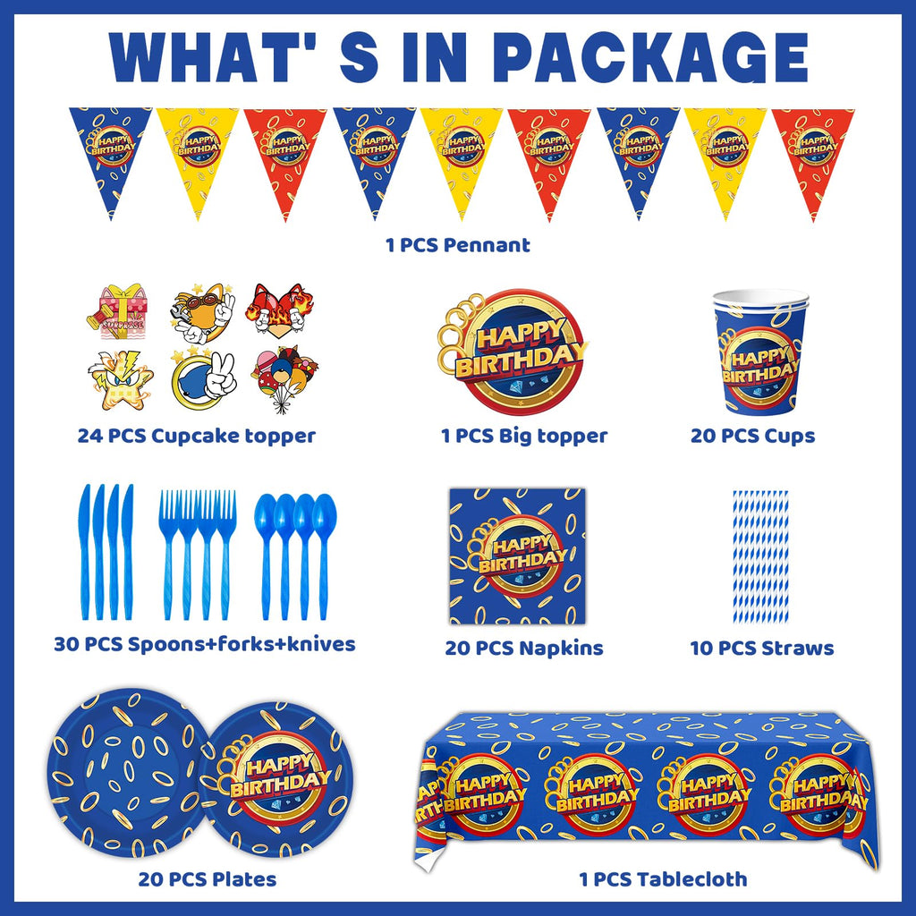 SSJAPYQV Birthday Party Supplies Kit — 187pcs Party Decor, Banner & Tableware