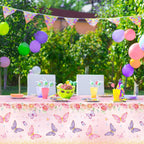 Staraise 3Pcs Butterfly Tablecloth Set – Watercolor Pink Disposable Covers for Girls Birthday Party (51.2x86.6 in)