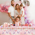 Staraise 3Pcs Butterfly Tablecloth Set – Watercolor Pink Disposable Covers for Girls Birthday Party (51.2x86.6 in)