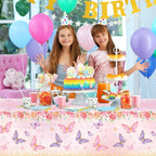 Staraise 3Pcs Butterfly Tablecloth Set – Watercolor Pink Disposable Covers for Girls Birthday Party (51.2x86.6 in)