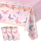 Staraise 3Pcs Butterfly Tablecloth Set – Watercolor Pink Disposable Covers for Girls Birthday Party (51.2x86.6 in)