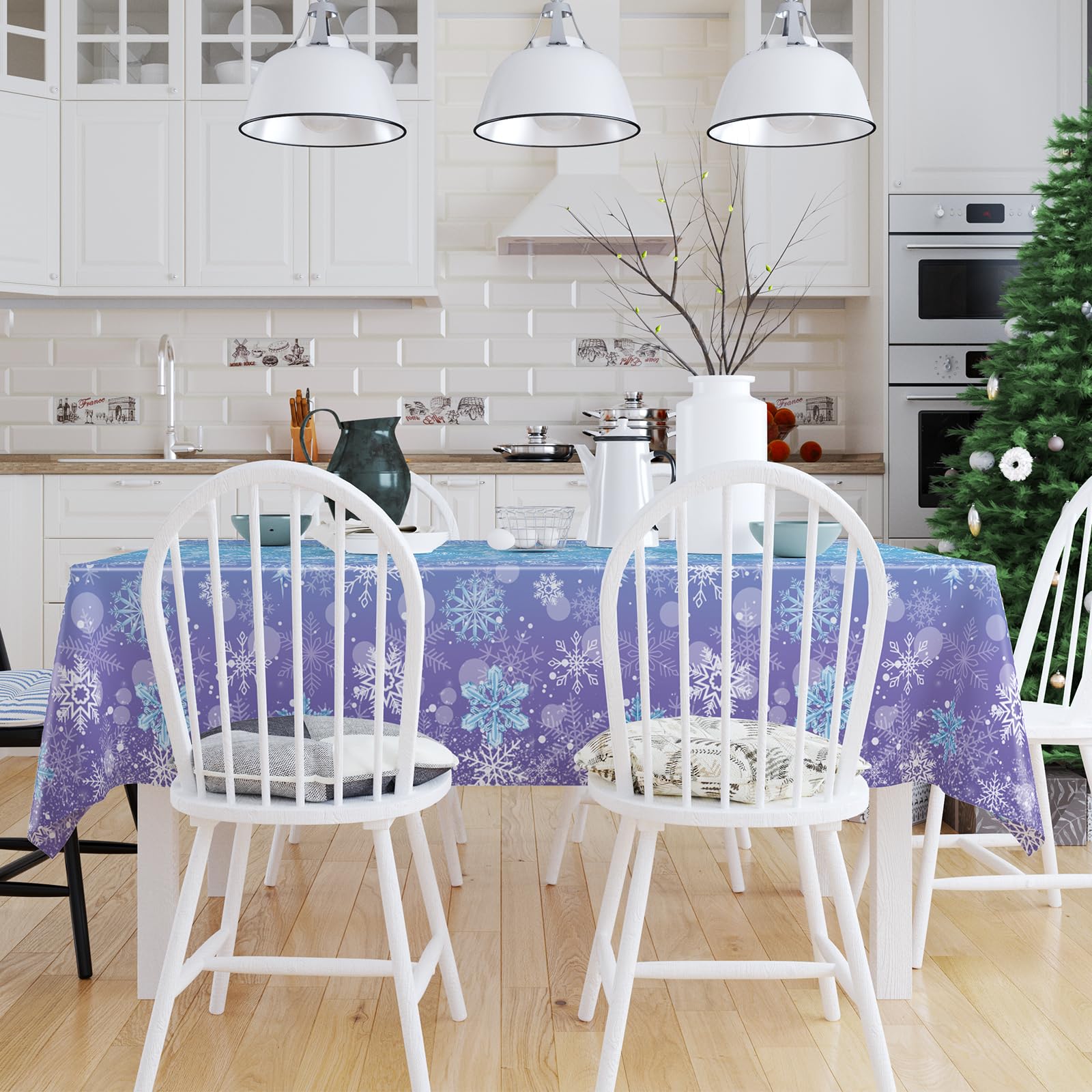 Staraise 3PCS Winter Frozen Tablecloth Decorations – Blue Purple Snowflake, PE, 51.2x86.6 in