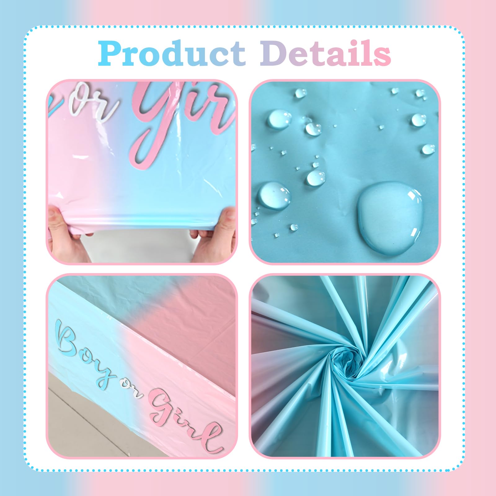 Staraise 3PCS Gender Reveal Tablecloths – Pink & Blue Disposable Covers (51.2 x 86.6 in)
