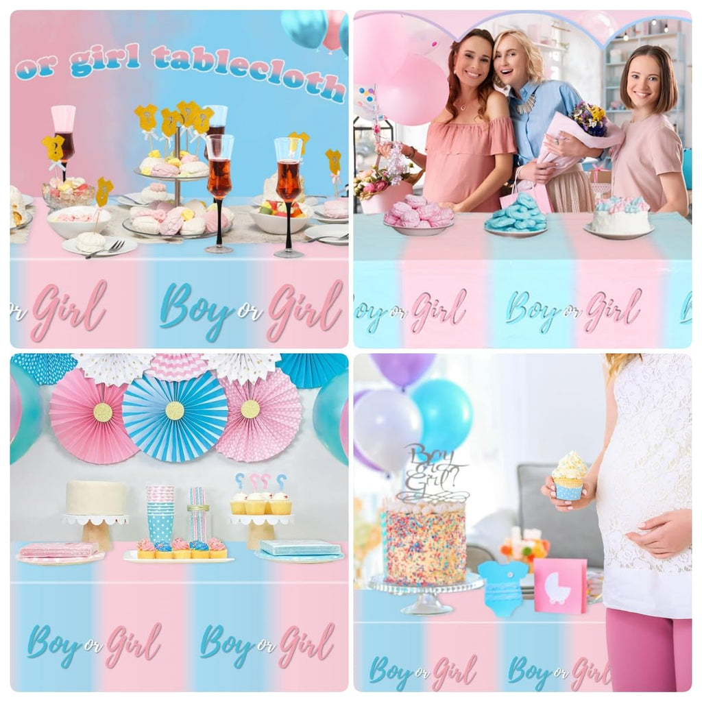 Staraise 3PCS Gender Reveal Tablecloths – Pink & Blue Disposable Covers (51.2 x 86.6 in)