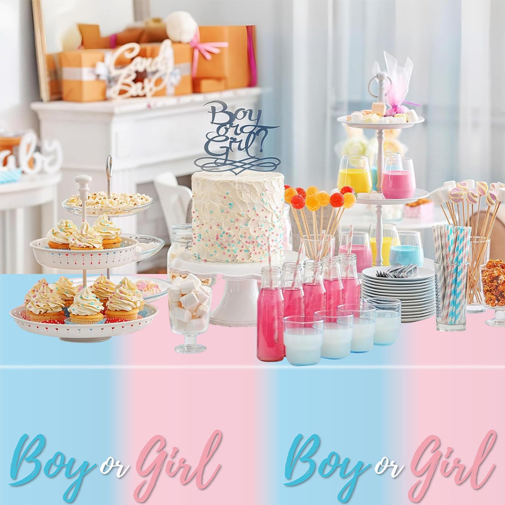Staraise 3PCS Gender Reveal Tablecloths – Pink & Blue Disposable Covers (51.2 x 86.6 in)