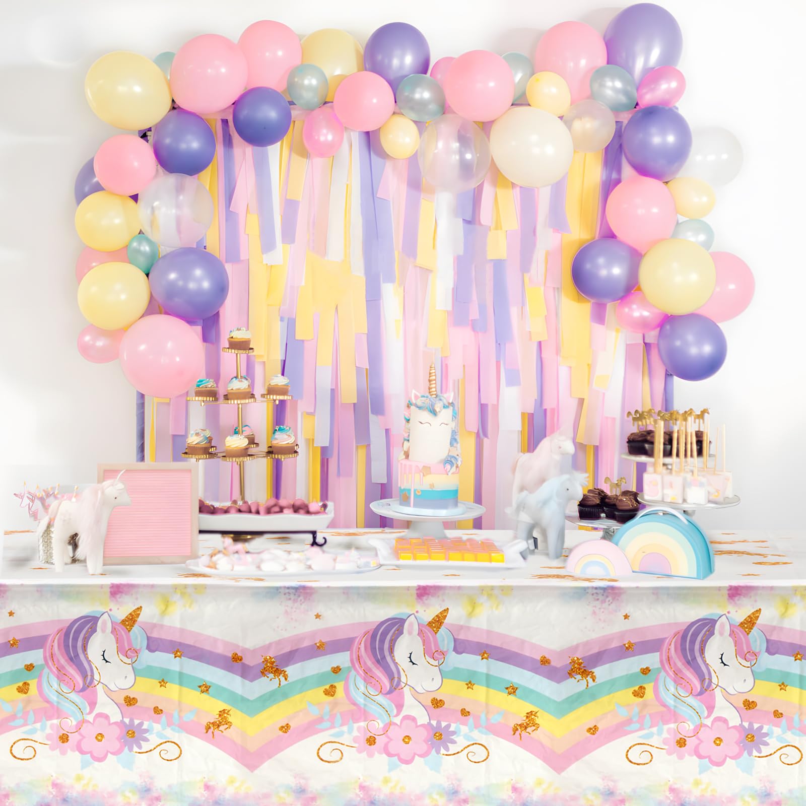 Staraise 3PCS Unicorn Tablecloths – Large 51.2 x 86.6 in for Birthday Party Decorations