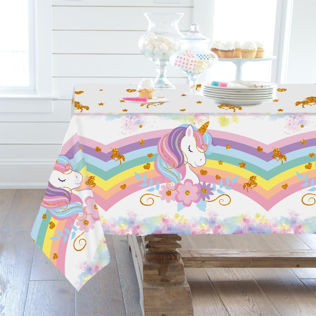 Staraise 3PCS Unicorn Tablecloths – Large 51.2 x 86.6 in for Birthday Party Decorations