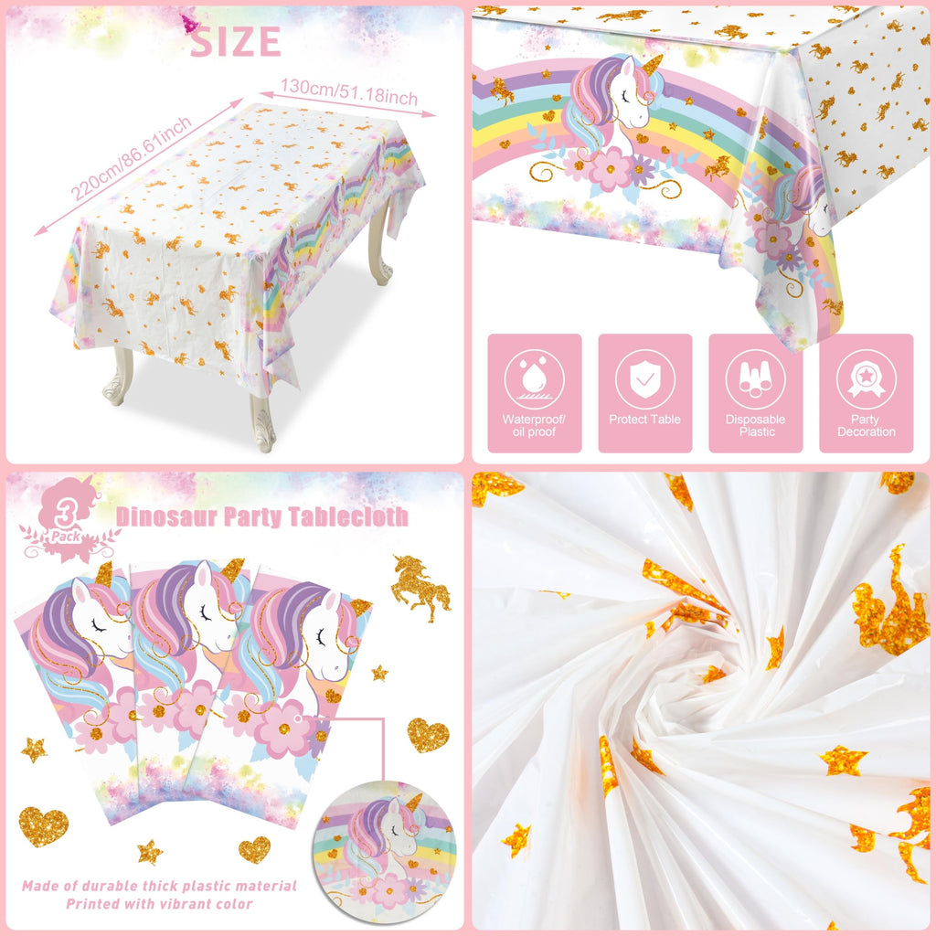 Staraise 3PCS Unicorn Tablecloths – Large 51.2 x 86.6 in for Birthday Party Decorations